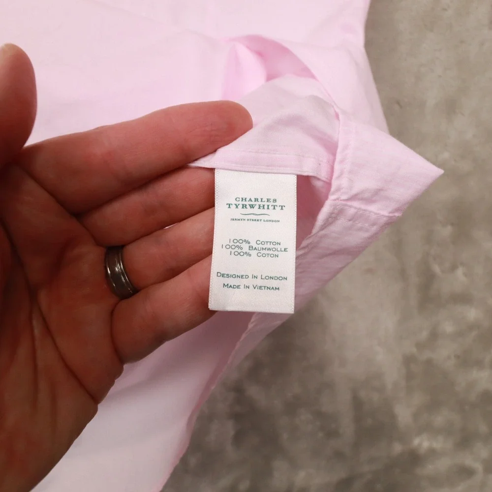 Charles Tyrwhitt Men's Pink Striped Extra Slim Fit Dress Shirt size 17/35 - Picture 6 of 7